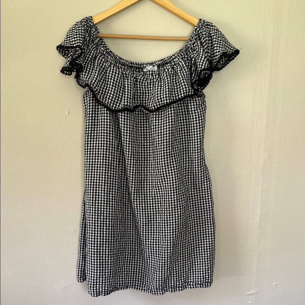Tommy Bahama Black and White Ruffled Off-Shoulder Sundress
